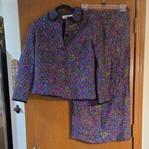Vintage Ilyse Hart Ltd. Floral Quilted Purple Jacket Size S, With Skirt Size 8